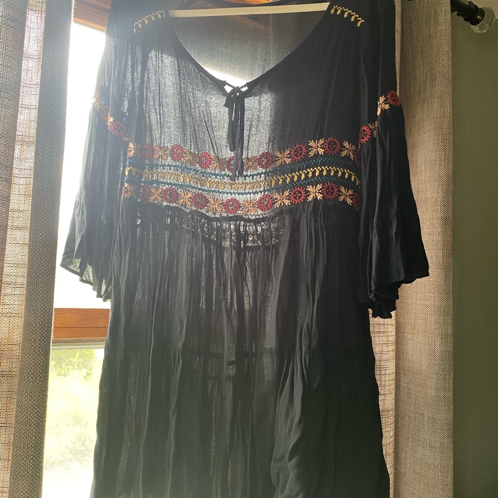Black Embroidered Women's Top